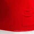 Últimos projetos de suéter Two Pockets Thicken Bright Red Cashmere Sweater For Girls